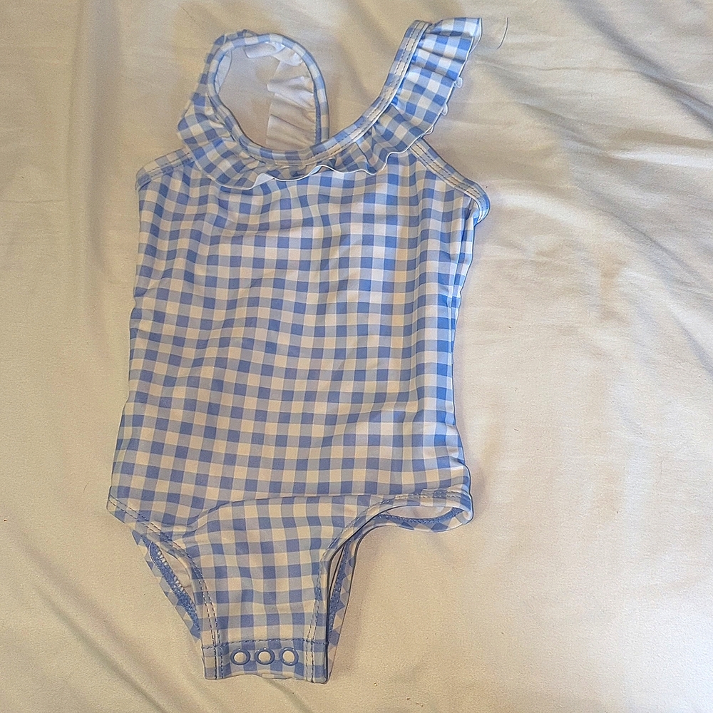 Size 12 month girl blue & white checkered one piece Carter Bathing Suit